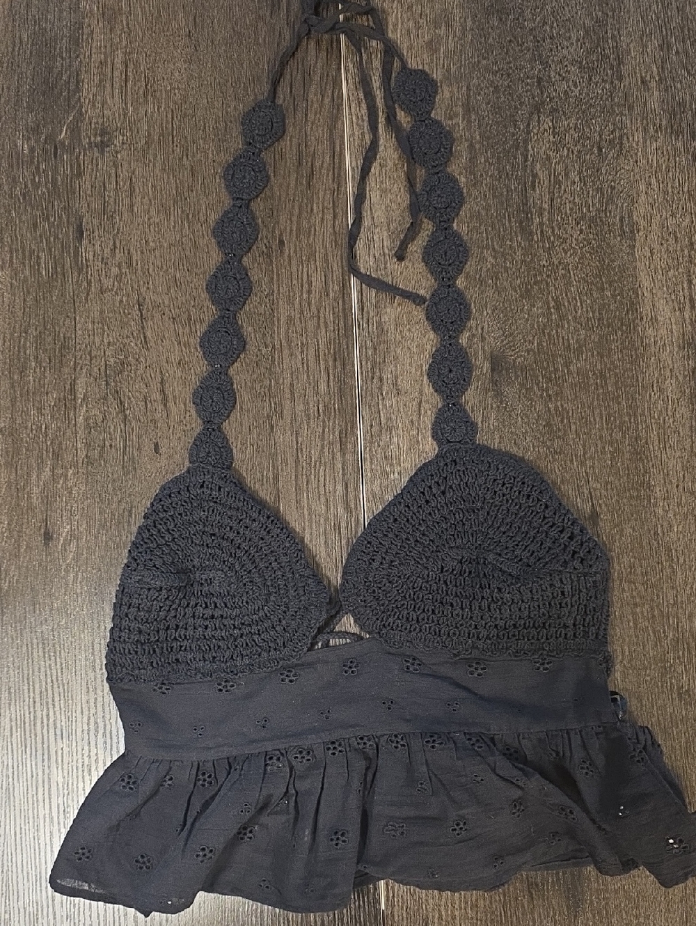 Zara Black Crochet Halter Peplum Top